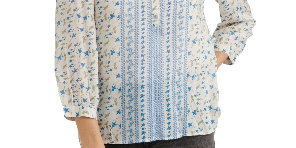 Camisa feminina Megan Floral Popover da Lucky Brand, branca, tamanho X-S