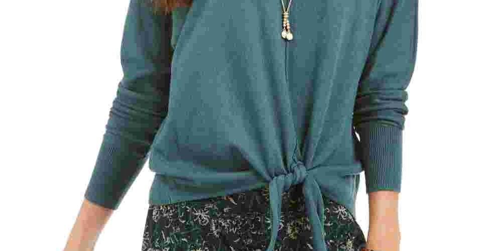 Suéter feminino com amarração frontal Style &amp; Co, verde, tamanho médio