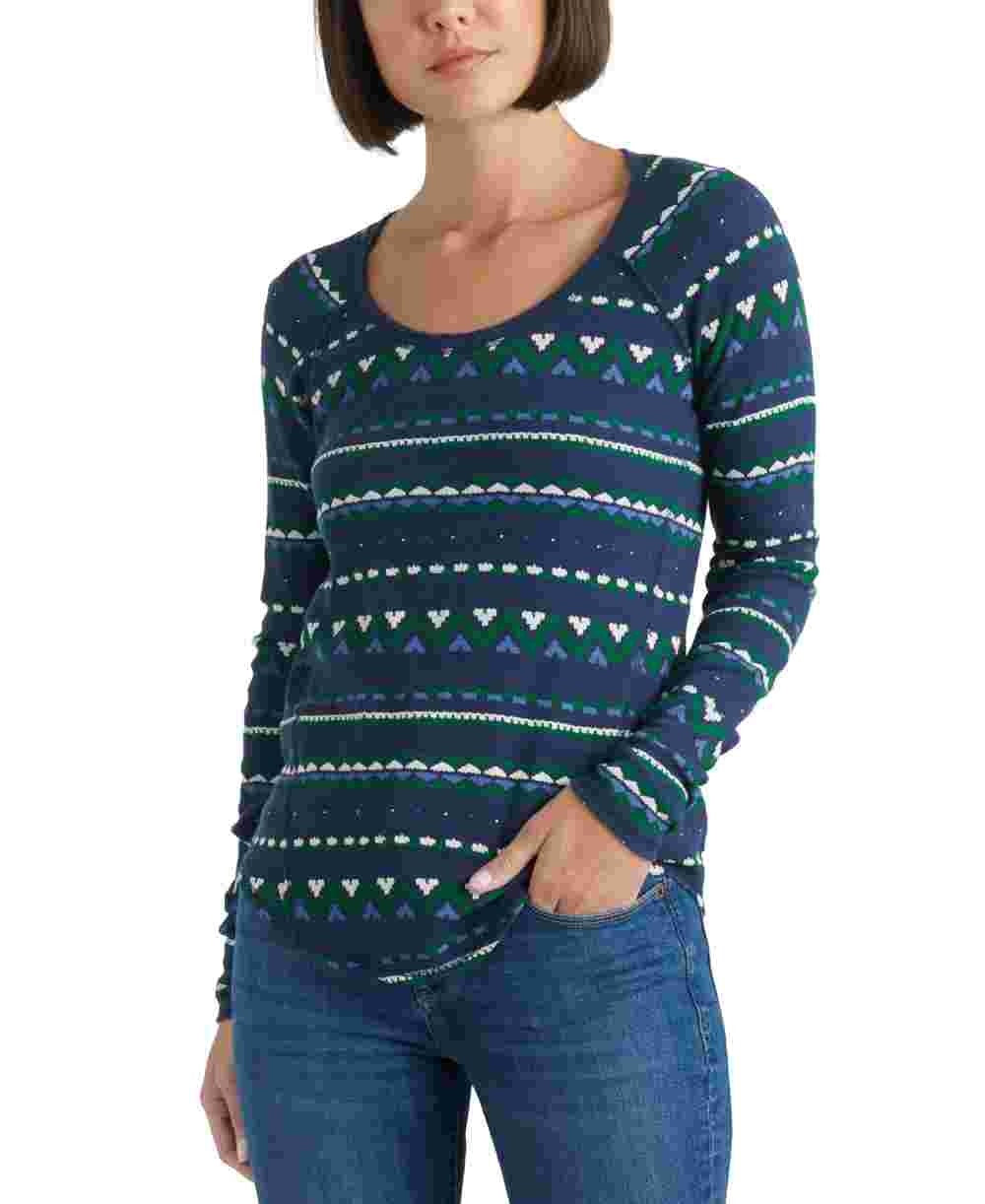 Lucky Brand Fair Isle Thermal Top Feminino Verde Tamanho Grande