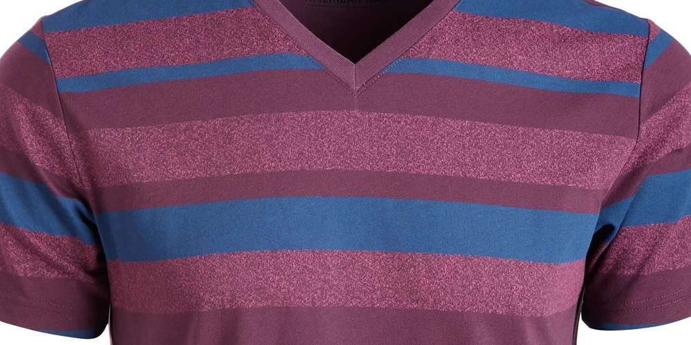 Camiseta masculina listrada American Rag com decote em V, vinho, vários tamanhos, médio