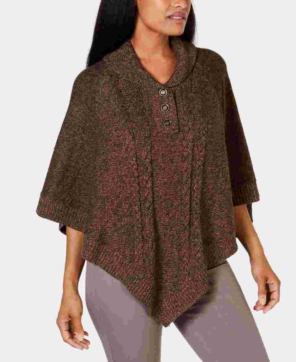 Karen Scott Suéter poncho texturizado de manga curta com gola, tamanho pequeno, vermelho