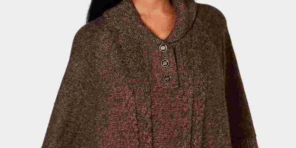 Karen Scott Suéter poncho texturizado de manga curta com gola, tamanho pequeno, vermelho