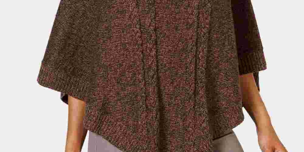 Karen Scott Suéter poncho texturizado de manga curta com gola, tamanho pequeno, vermelho