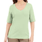 Blusa feminina Karen Scott com decote em V e detalhe de botão, verde, tamanho pequeno