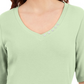 Blusa feminina Karen Scott com decote em V e detalhe de botão, verde, tamanho pequeno