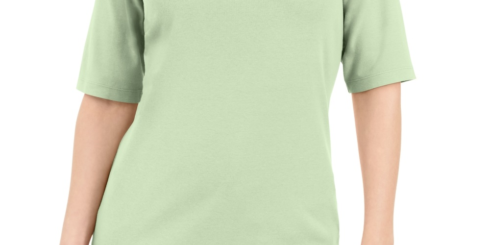 Blusa feminina Karen Scott com decote em V e detalhe de botão, verde, tamanho pequeno