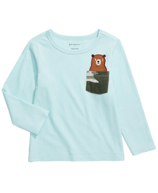 Camiseta infantil First Impressions de algodão com bolso e ursinho de pelúcia, tamanho 18, azul