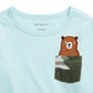 Camiseta infantil First Impressions de algodão com bolso e ursinho de pelúcia, tamanho 18, azul