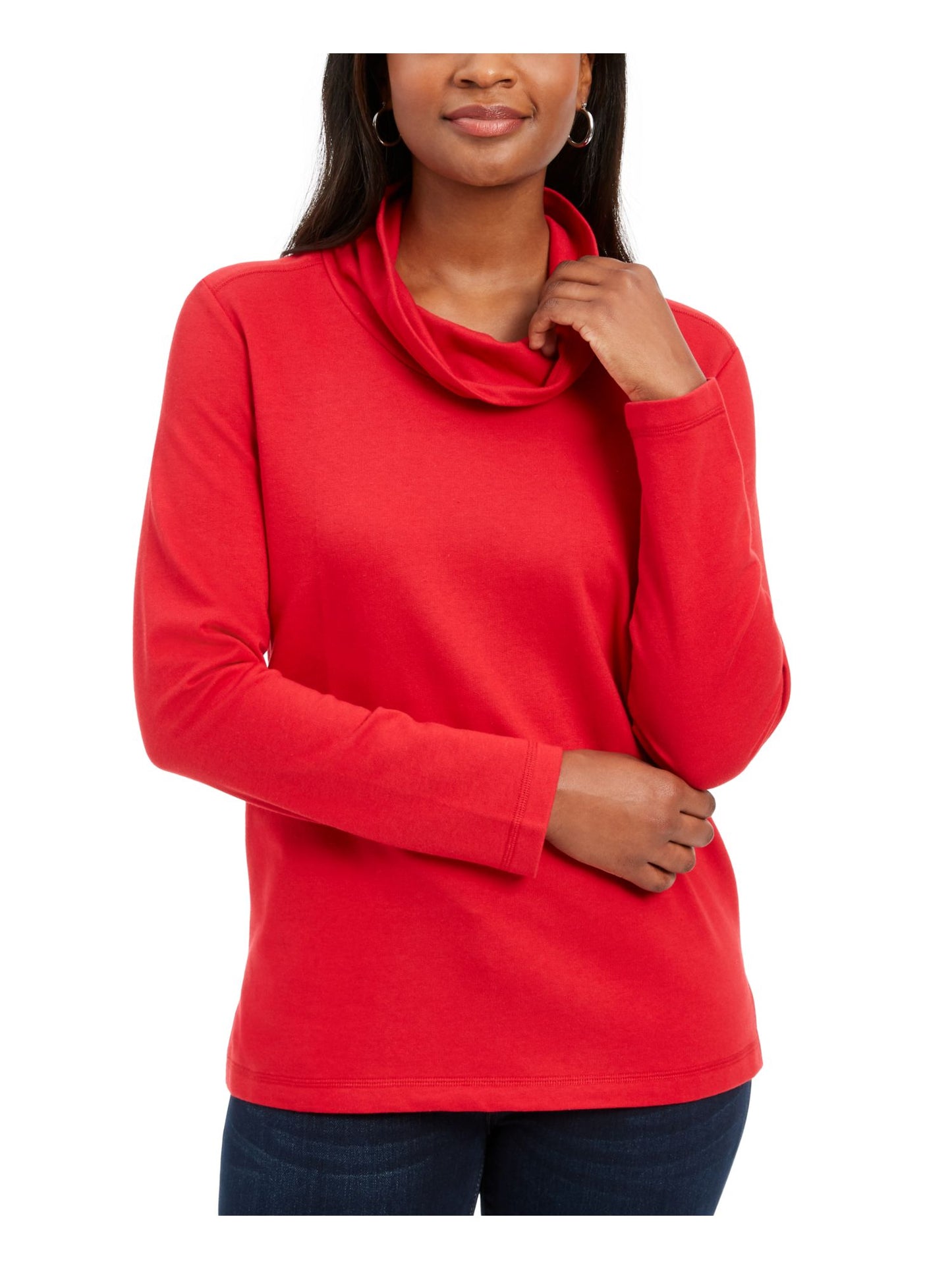 Blusa feminina Karen Scott com gola alta e manga comprida mesclada, vermelha, tamanho pequeno grande
