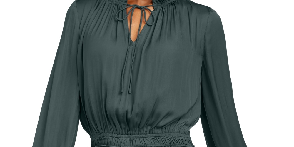 Blusa feminina Current Air com cintura franzida e decote dividido, verde, tamanho médio