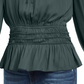 Blusa feminina Current Air com cintura franzida e decote dividido, verde, tamanho médio