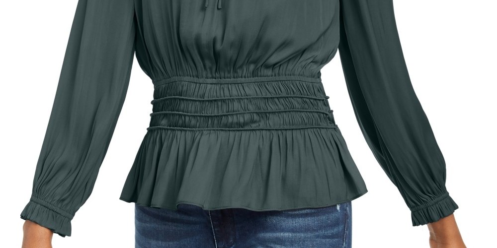 Blusa feminina Current Air com cintura franzida e decote dividido, verde, tamanho médio