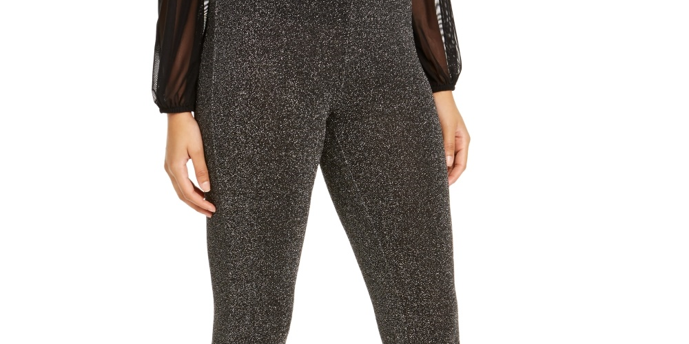 Leggings Metálicas Femininas Thalia Sodi Pretas Tamanho Grande