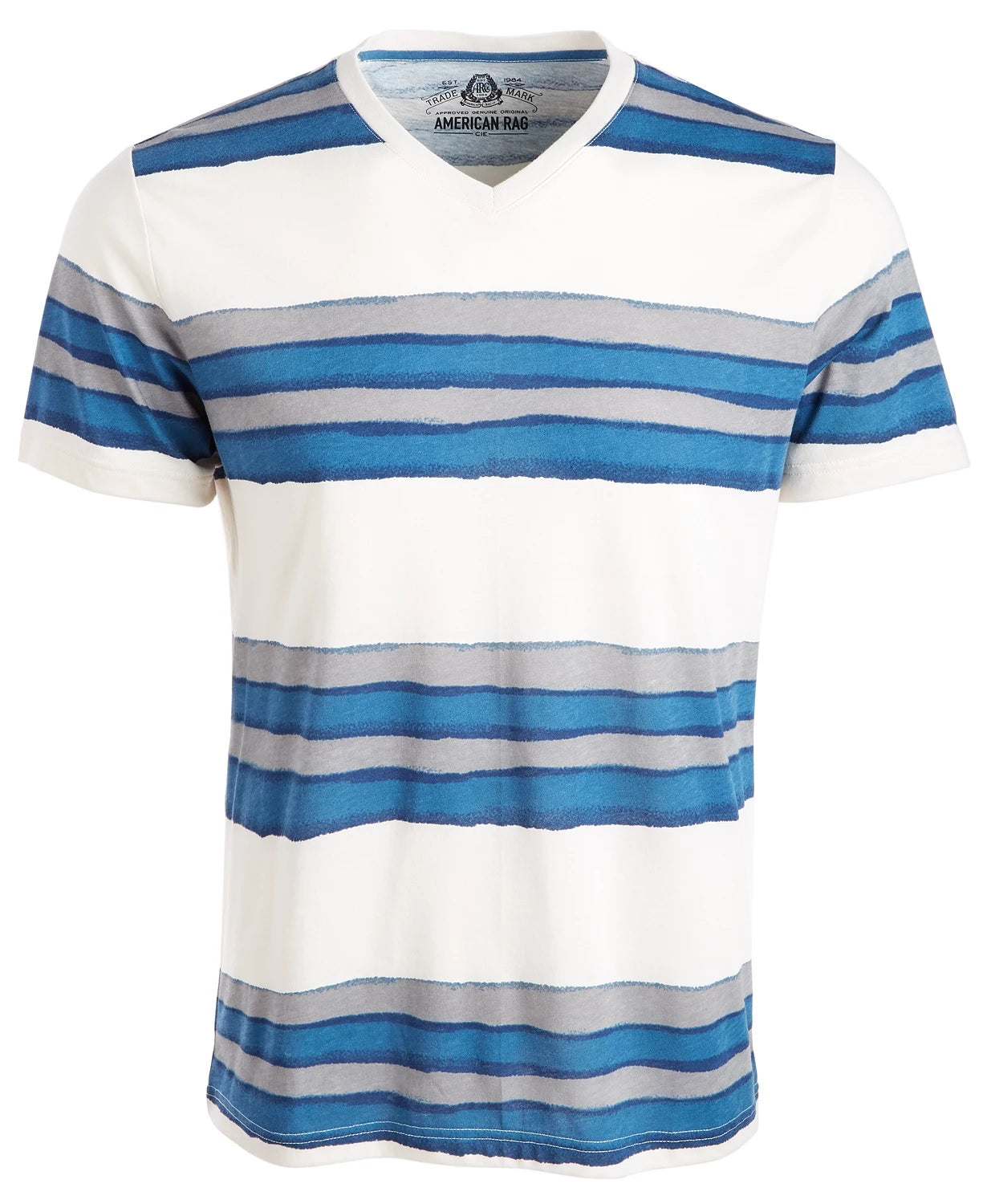 Camiseta masculina American Rag com gola V e listras com marca d'água, branca, tamanho grande