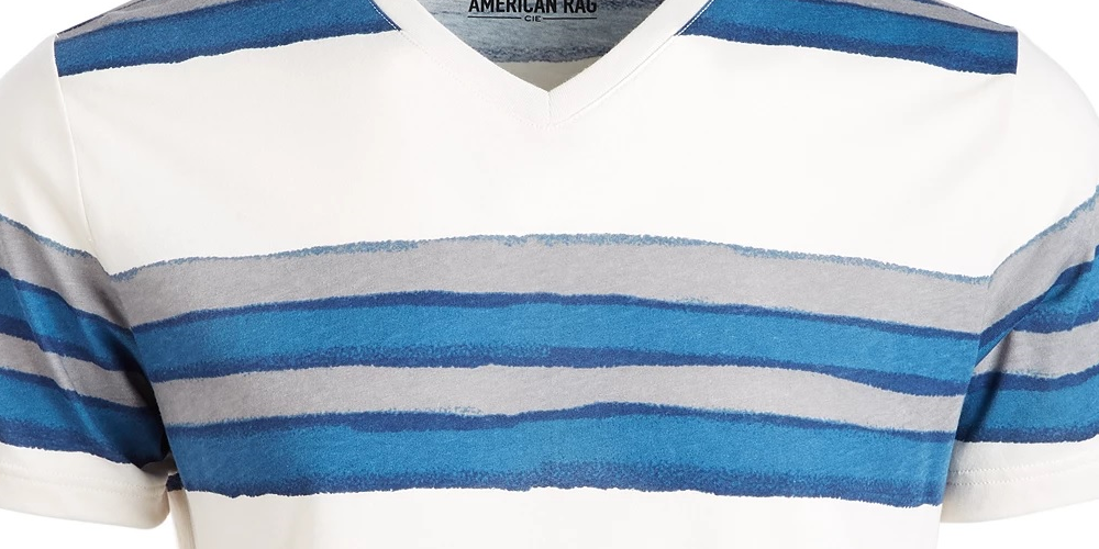 Camiseta masculina American Rag com gola V e listras com marca d'água, branca, tamanho grande