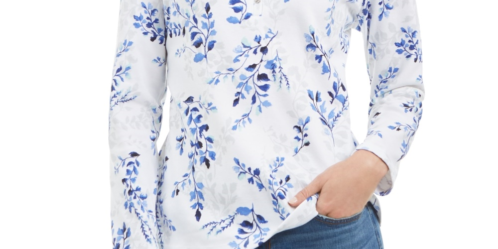 Karen Scott Top Henley Estampado Feminino Azul Tamanho X-S