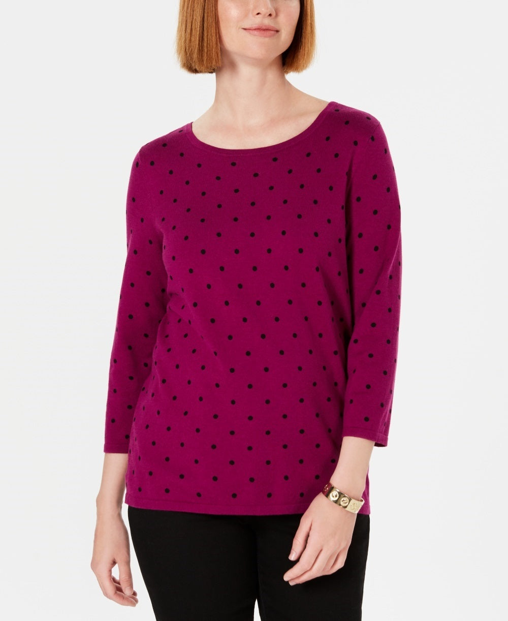 Karen Scott Suéter feminino estampado com manga 3/4 vermelho tamanho pequeno