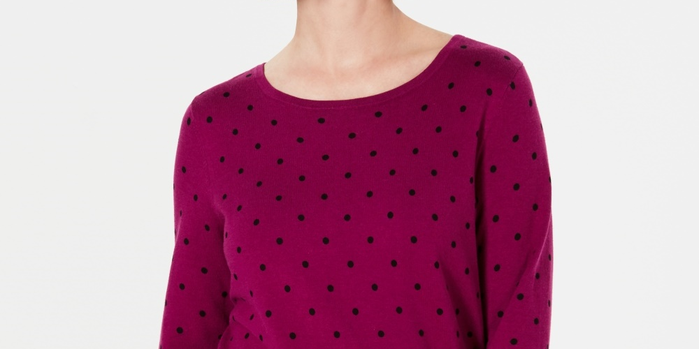 Karen Scott Suéter feminino estampado com manga 3/4 vermelho tamanho pequeno