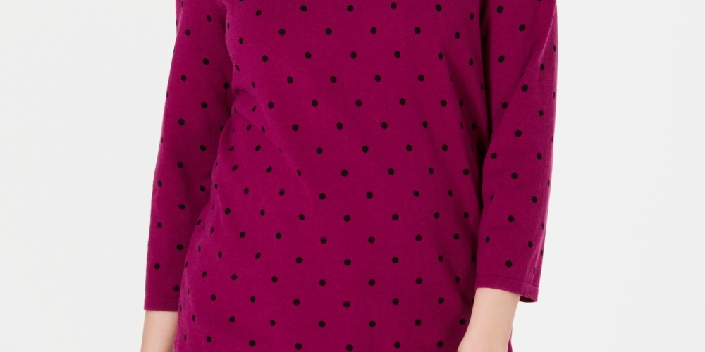 Karen Scott Suéter feminino estampado com manga 3/4 vermelho tamanho pequeno