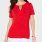 JM Collection Top Feminino com Decote em Forma de Fechadura Vermelho Tamanho Médio