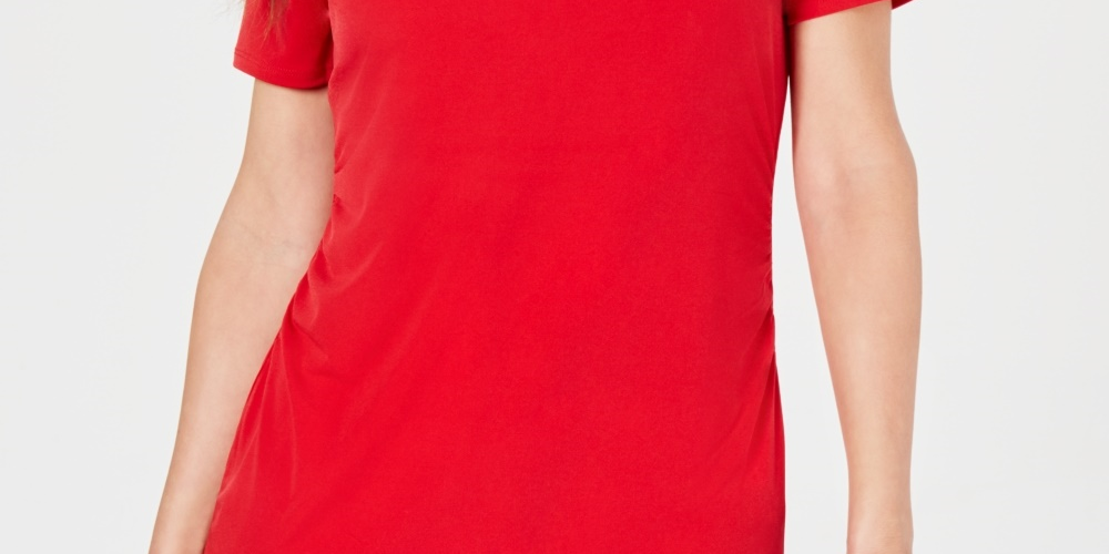 JM Collection Top Feminino com Decote em Forma de Fechadura Vermelho Tamanho Médio