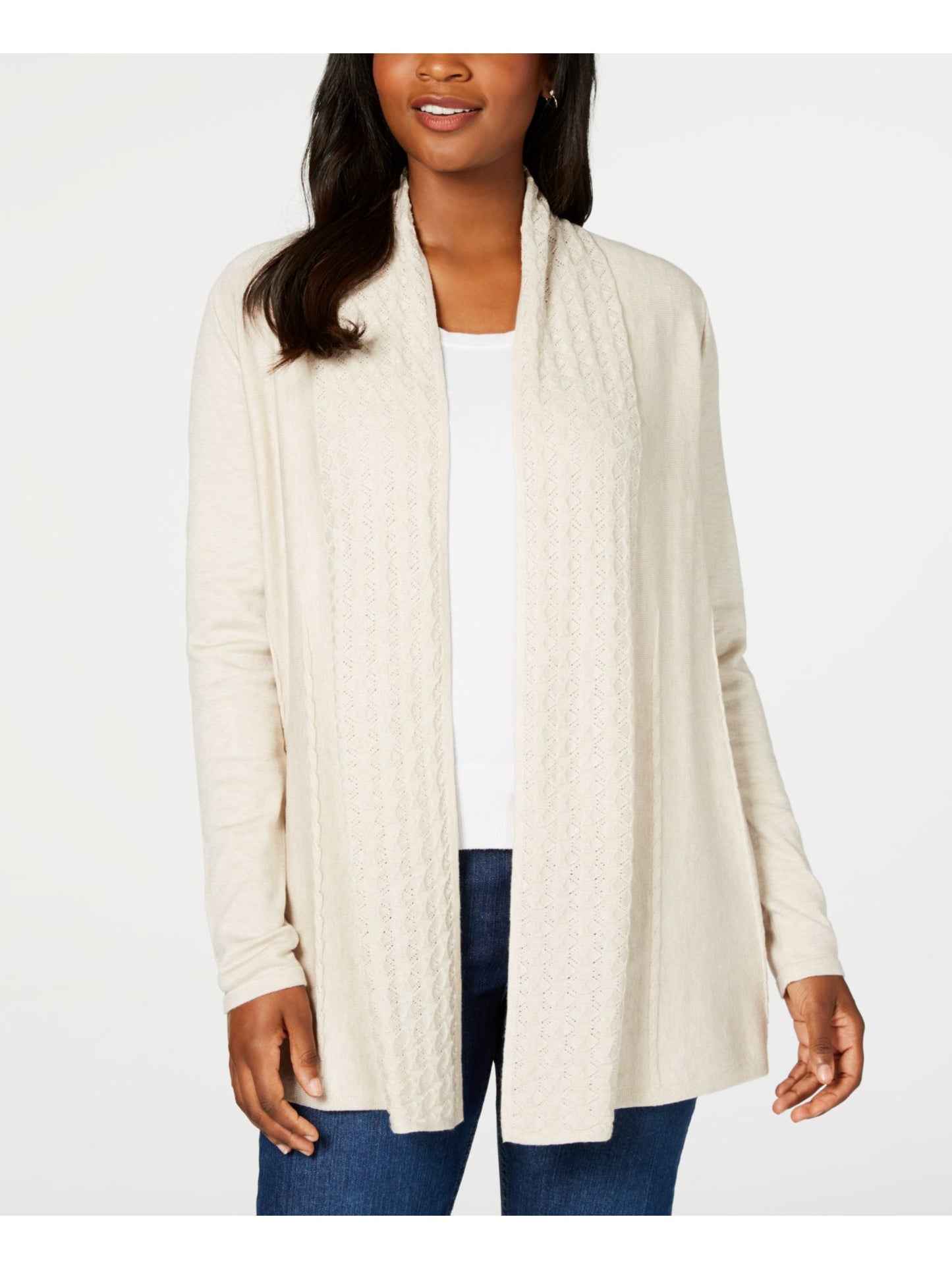 Karen Scott Cardigan texturizado aberto feminino tamanho aveia pequeno pequeno