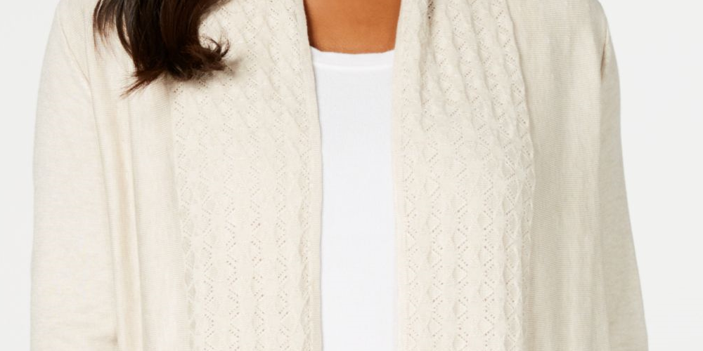 Karen Scott Cardigan texturizado aberto feminino tamanho aveia pequeno pequeno