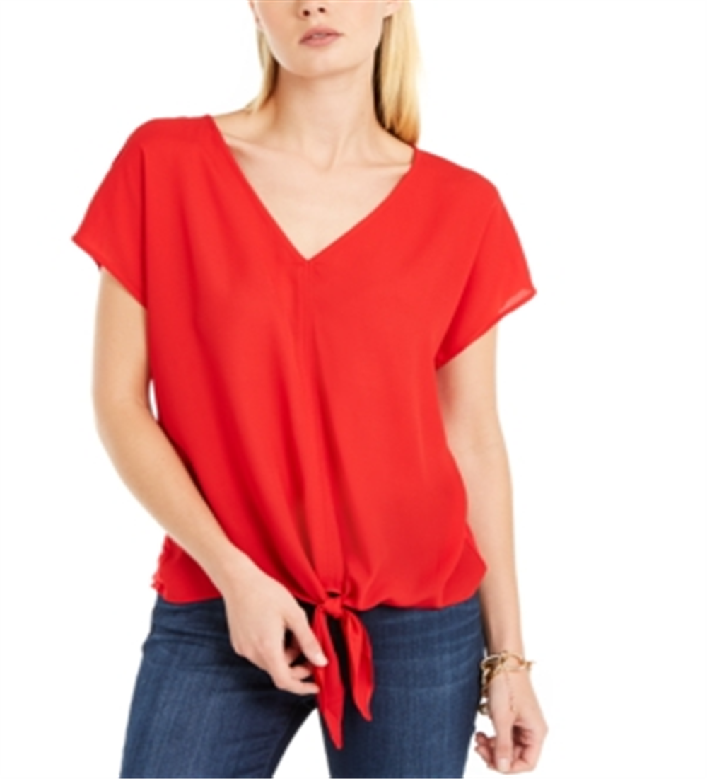 INC International Concepts Top feminino com amarração frontal, vermelho, tamanho pequeno GG