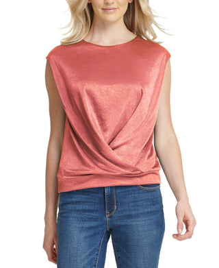 DKNY Women's Pink Sleeveless Jewel Neck Blouse Top Pink Size Large