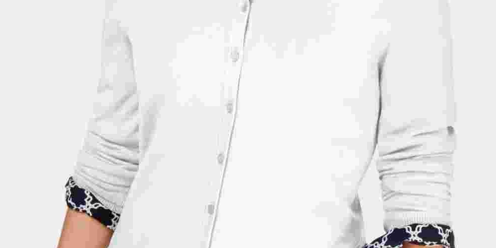 Cardigan feminino com gola redonda Charter Club, branco, tamanho pequeno e pequeno