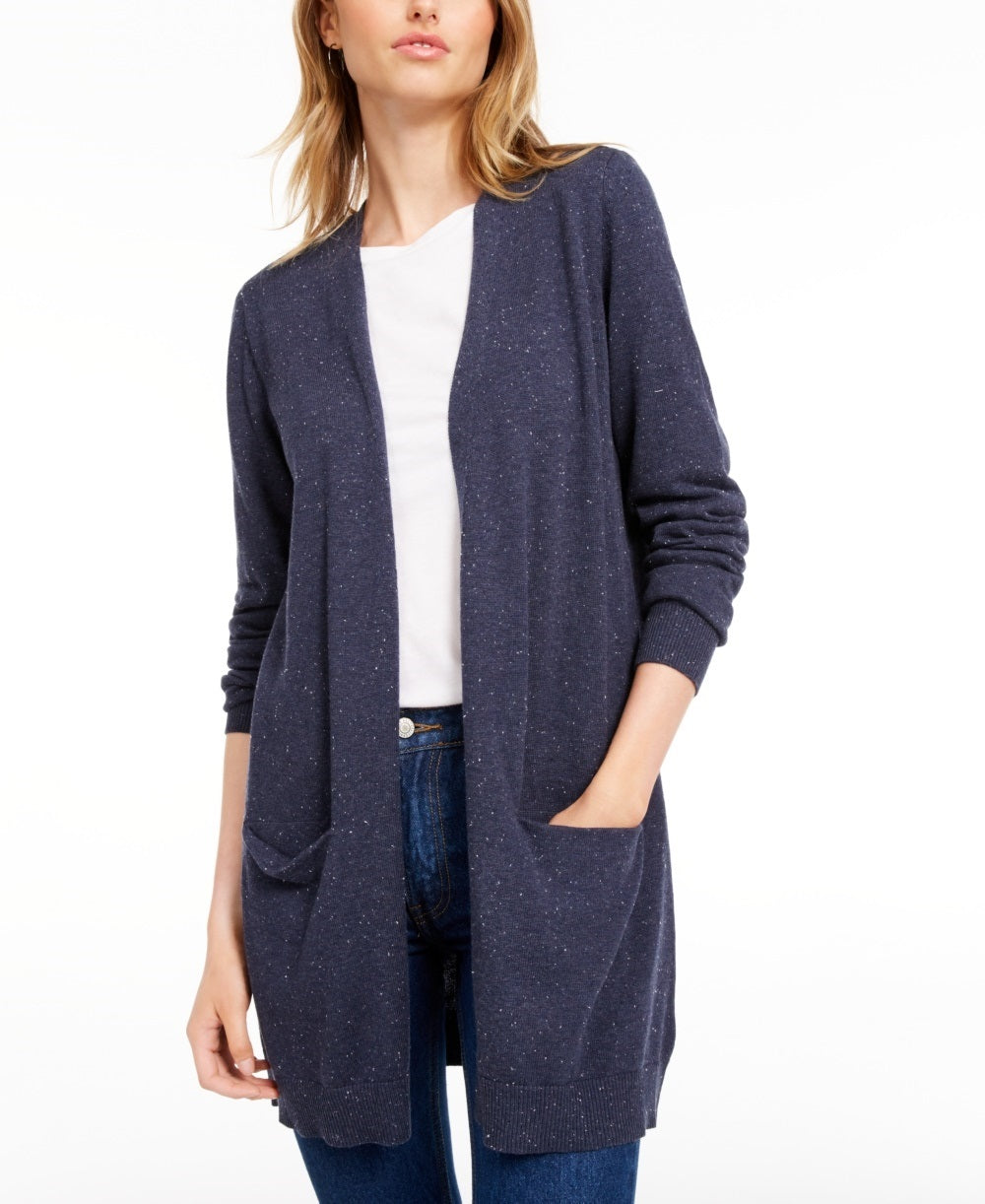 Cardigan feminino Maison Jules com frente aberta, azul, tamanho pequeno