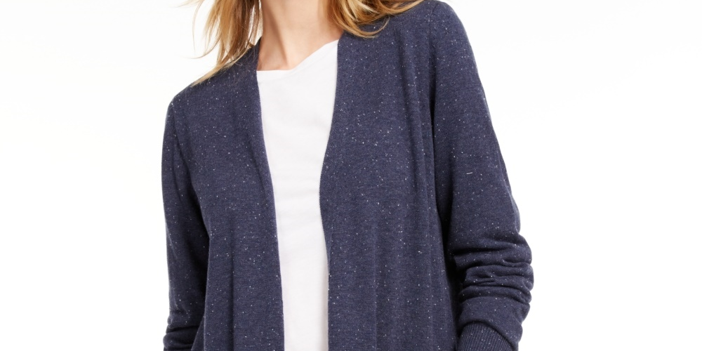 Cardigan feminino Maison Jules com frente aberta, azul, tamanho pequeno