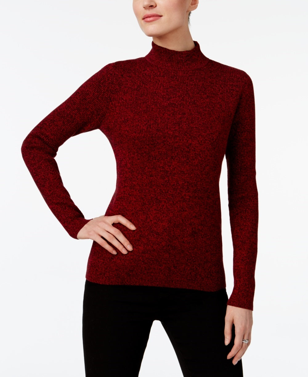 Karen Scott Feminino Petite Ribbed Knit Algodão Gola Alta Vermelho Brilhante Petite X-Large