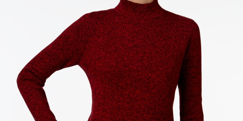Karen Scott Feminino Petite Ribbed Knit Algodão Gola Alta Vermelho Brilhante Petite X-Large