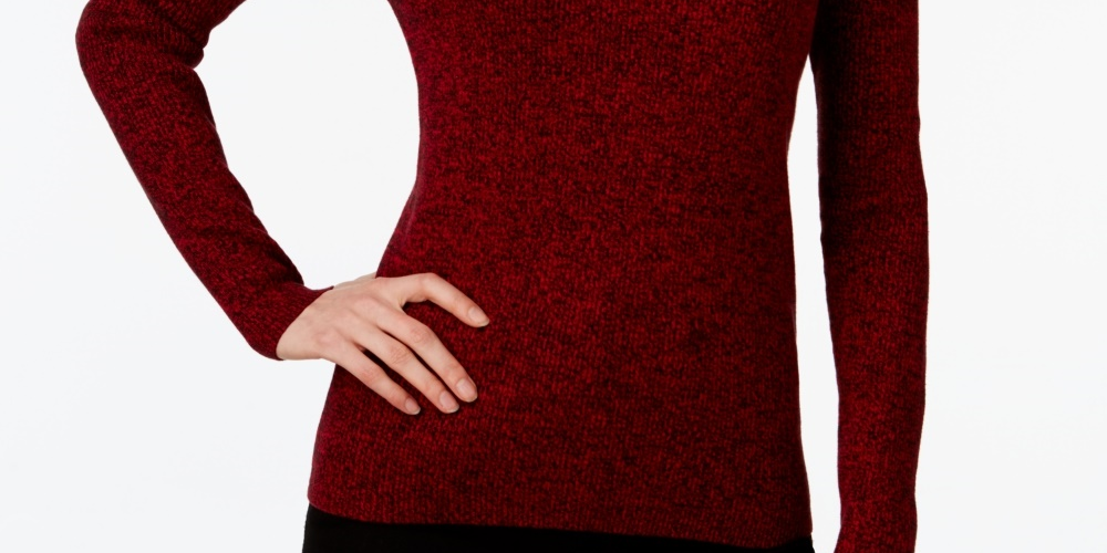 Karen Scott Feminino Petite Ribbed Knit Algodão Gola Alta Vermelho Brilhante Petite X-Large