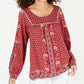 Blusa feminina estampada estilo camponês vermelha tamanho pequeno P