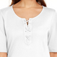 Karen Scott Blusa feminina de algodão com cadarço e manga cotovelo, branca, tamanho pequeno