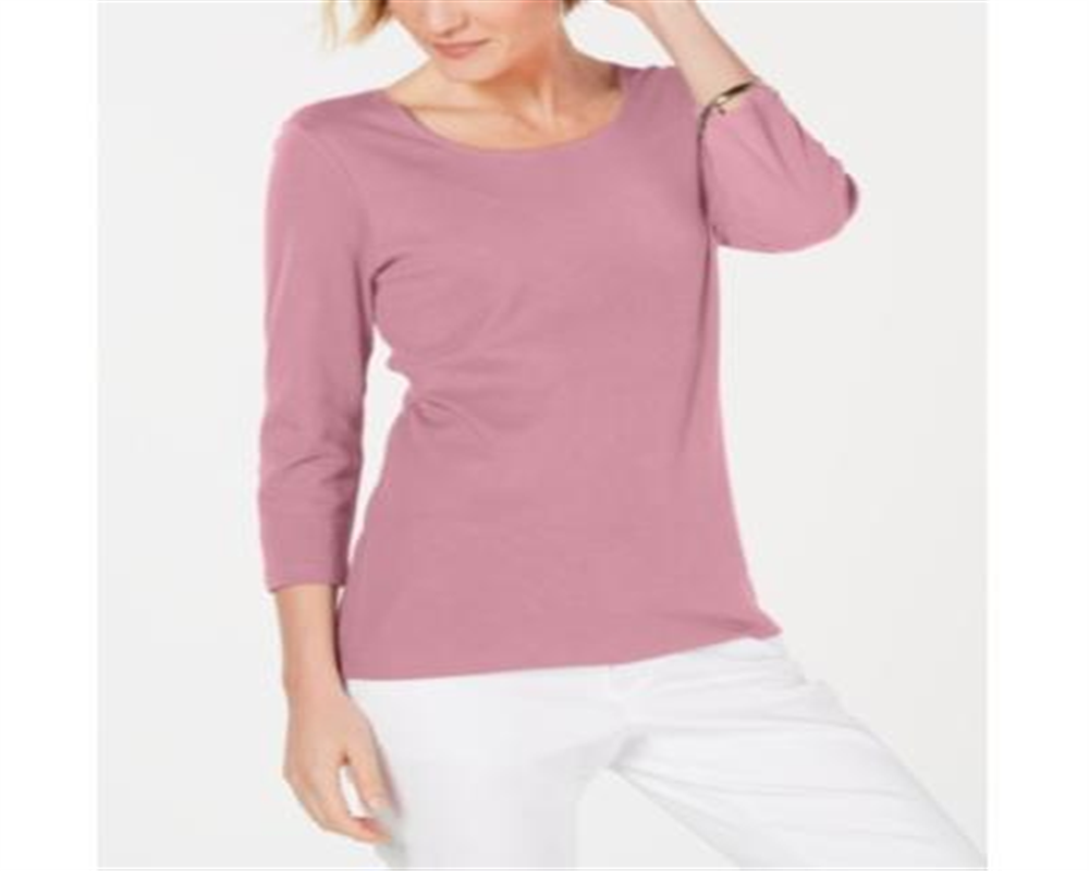 Karen Scott Blusa feminina de algodão com decote redondo, rosa, tamanho pequeno
