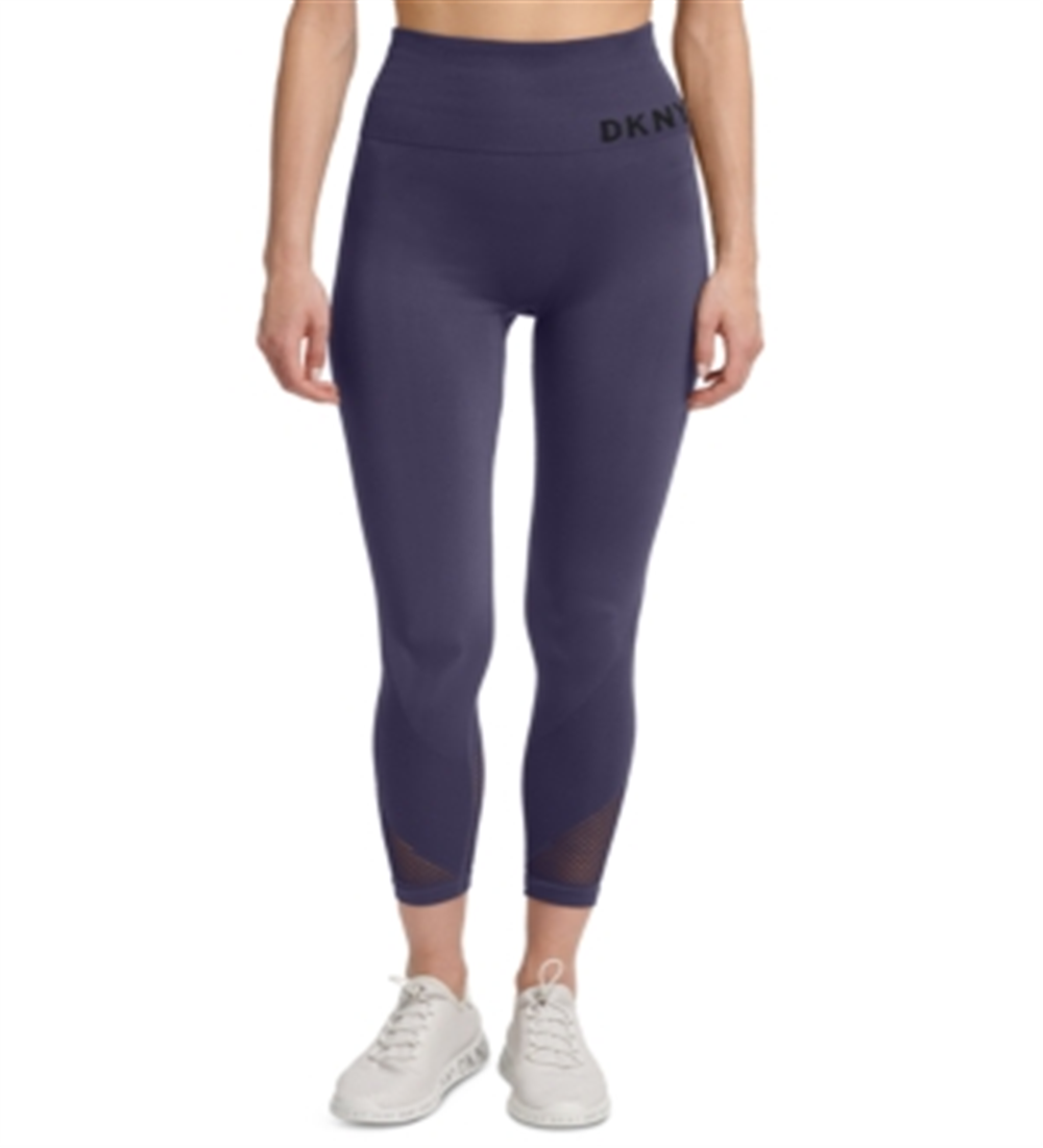 Leggings femininas perfuradas de cintura alta DKNY - Roxo escuro, tamanho X-G