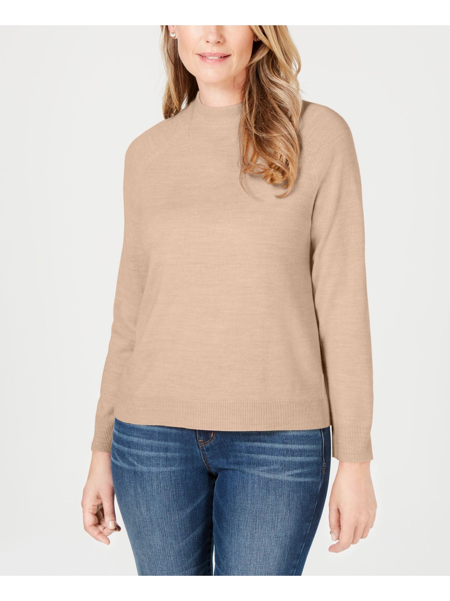 Karen Scott Blusa feminina de manga comprida e gola redonda, marrom, tamanho pequeno grande
