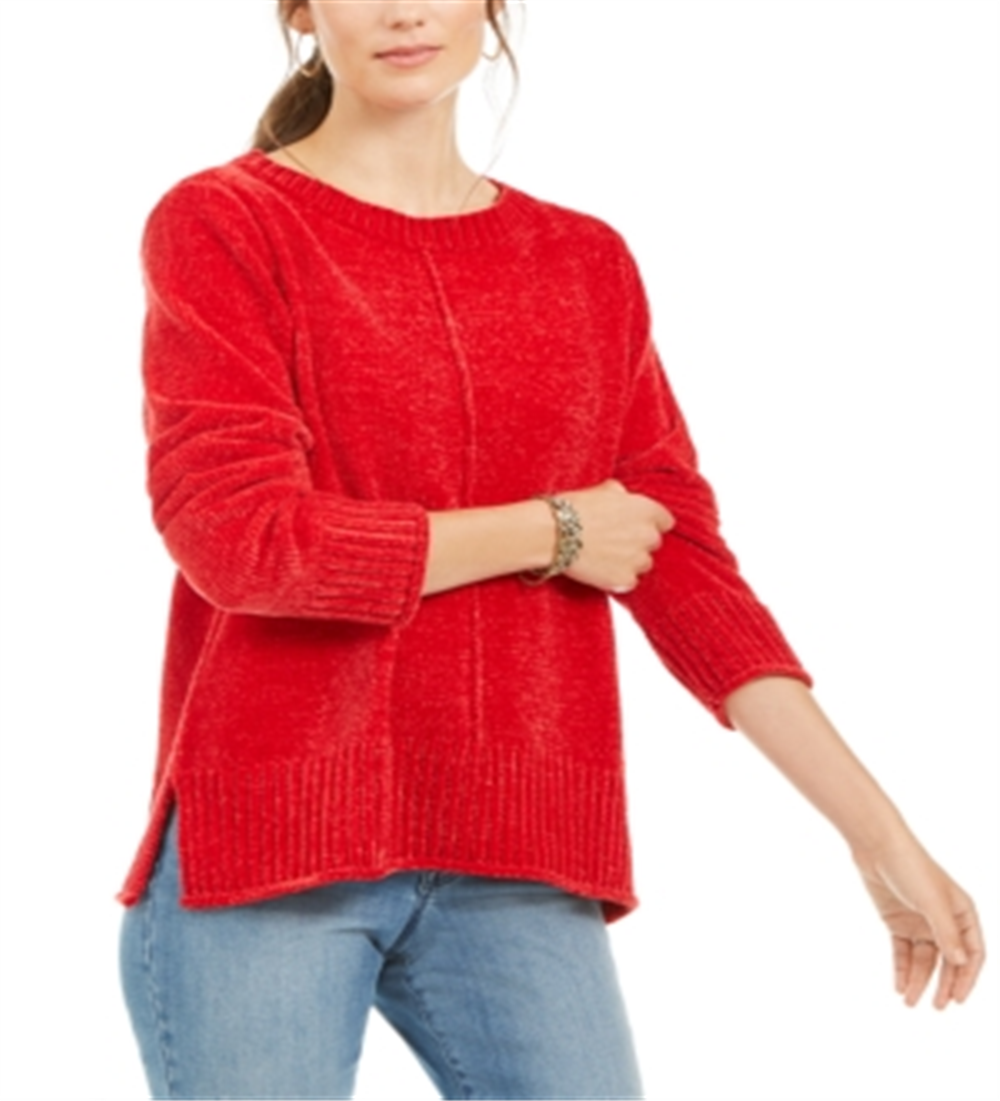 Suéter chenille feminino Style &amp; Co vermelho polonês tamanho pequeno L