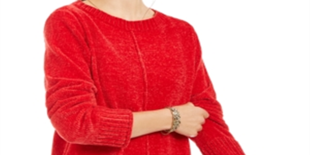 Suéter chenille feminino Style &amp; Co vermelho polonês tamanho pequeno L