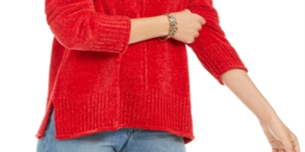 Suéter chenille feminino Style &amp; Co vermelho polonês tamanho pequeno L