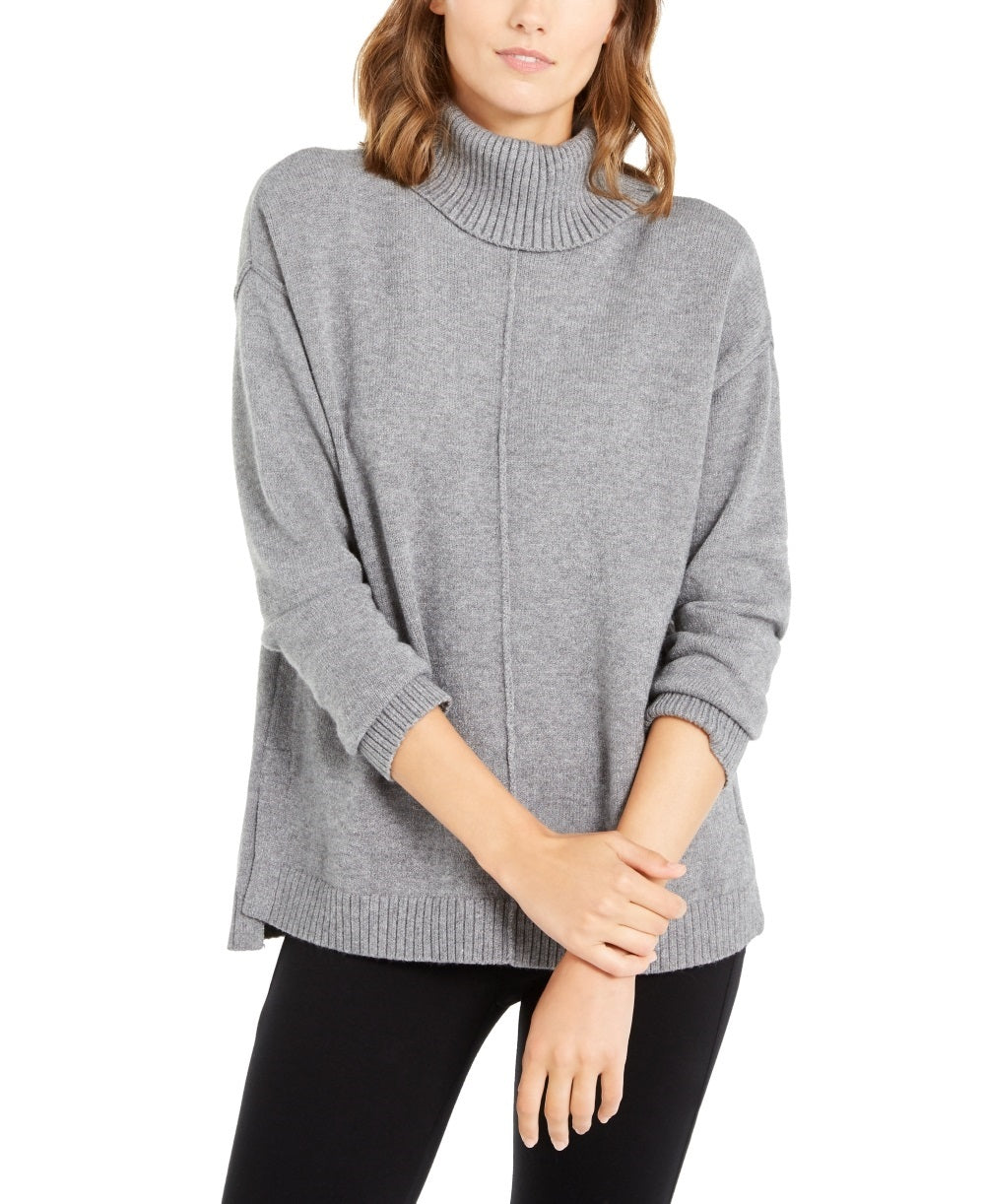 Blusa feminina Alfani com ombro caído e gola alta, cinza, tamanho X-S