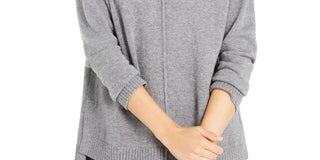 Blusa feminina Alfani com ombro caído e gola alta, cinza, tamanho X-S