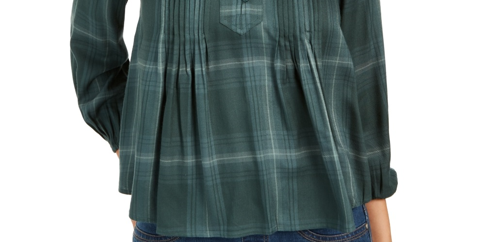 Blusa xadrez feminina estilo &amp; co com decote dividido, verde, tamanho grande