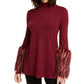 Suéter feminino Alfani com punho de pele sintética e gola falsa, vermelho, tamanho XX-G