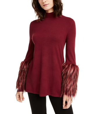 Suéter feminino Alfani com punho de pele sintética e gola falsa, vermelho, tamanho XX-G