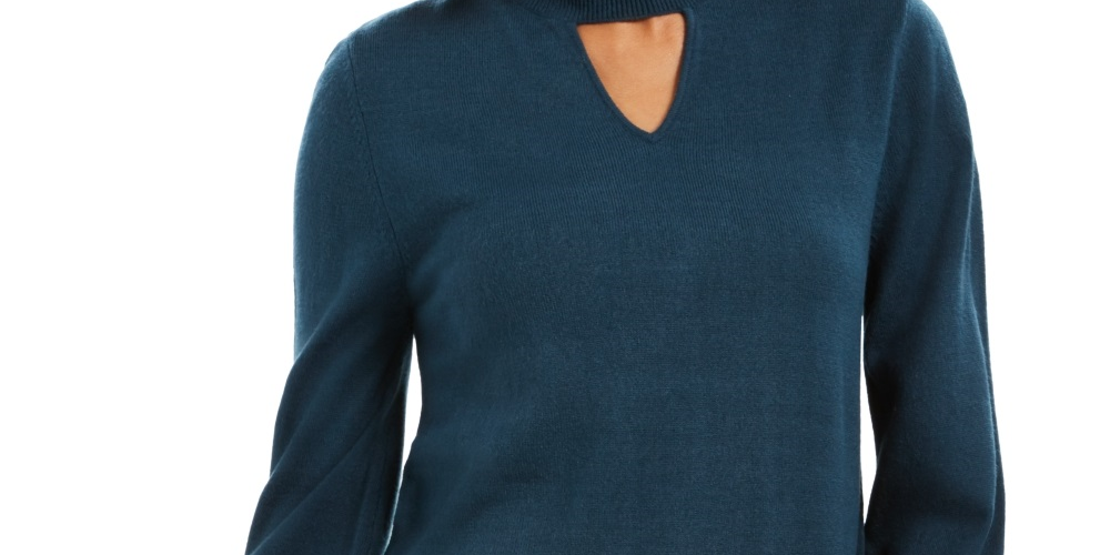 Suéter feminino estilo &amp; co com decote falso e abertura em formato de fechadura, azul, tamanho extrapequeno