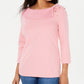 Blusa feminina Karen Scott de algodão com gola xale e botões, rosa, tamanho pequeno